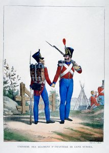 1823年，法国，瑞士步兵团的制服。 作者 查尔斯·艾蒂安·皮埃尔·莫特