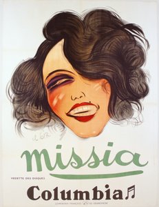 哥伦比亚唱片海报广告法国女歌手，Missia，c.1935
