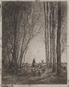 聚集在羊群中，最早的印象是1862年，于1921年印刷。 作者 查尔斯·弗朗索瓦·杜比尼