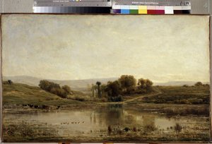 "查尔斯-弗朗索瓦-道比尼（1817-1878 年）的画作 1858 年 尺寸：57.5x93.5 厘米 圣彼得堡冬宫博物馆 作者 查尔斯·弗朗索瓦·杜比尼