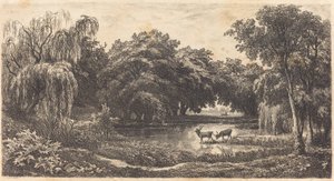 带鹿的游泳池（La Mare aux cerfs）。 作者 查尔斯·弗朗索瓦·杜比尼