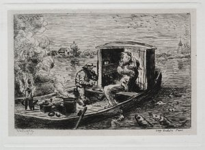 乘船游览：1861年，在船上狂饮或午餐。 作者 查尔斯·弗朗索瓦·杜比尼