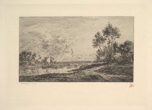 莫林港塞纳河，1870年。 作者 查尔斯·弗朗索瓦·杜比尼
