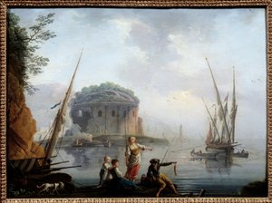 Charles Francois Grenier de la Croix 的海洋绘画 dit Lacroix de Marseille (? -1782) 18 世纪太阳。 0.27x0.38 m 鲁昂，美术博物馆