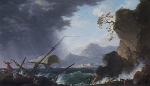 在岩石海岸的残骸