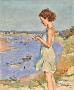 手捧蓝色绣球花的少女，圣吉勒-克鲁瓦德维 作者 查尔斯·加拉贝德·阿塔米安