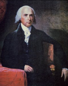 詹姆斯-麦迪逊（1751-1836）（彩色平版印刷）。 作者 Charles Gilbert Stuart