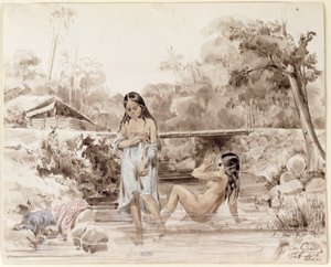 大溪地人沐浴，1844年（纸上洗笔） 作者 查尔斯·吉罗