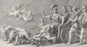 坐在三只狮子拉的战车上的火星，1749年。