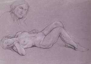研究一个斜倚的裸体女性形象，研究一个女人的头靠在她的手上 作者 查尔斯·哈斯伍德·香农