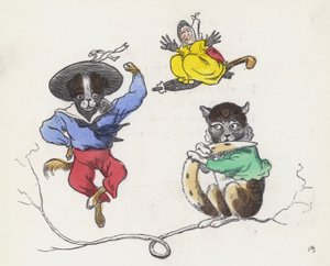 Dame Trottypeg and her pet cat and dog (coloured engraving) 作者 查尔斯·亨利（后）贝内特