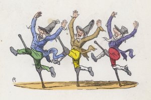 Three beggars running away after pretending to be diasabled (coloured engraving) 作者 查尔斯·亨利（后）贝内特
