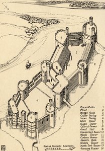 卡纳文城堡的鸟瞰图，北威尔士，1931年