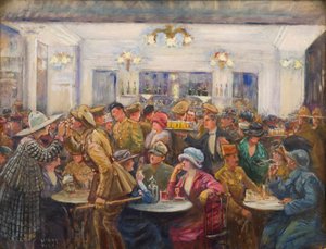 LAbreuvoir de LOlympia Pendant un Entracte，c.1918（油画布板）