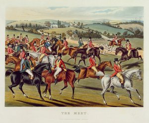 “见面会”，来自&39;Fox Hunting&39;，1838年（手工彩色的aquatint）
