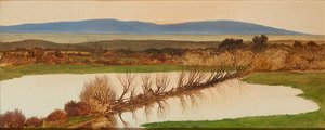 池塘上的夕阳（板油画） 作者 查尔斯·赫顿·李尔