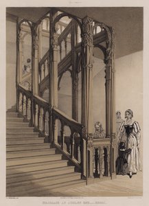 埃塞克斯 Audley End 的楼梯（彩色石版画） 作者 查尔斯·詹姆斯·理查森