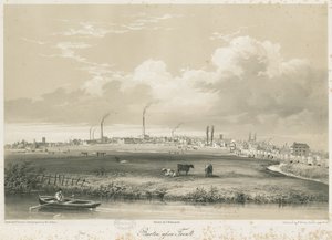 特伦特河畔柏顿桥和镇：有色石版画，出版年[c 1840]