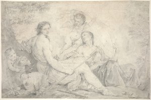 赫斯提亚（Hestia）在神话般的风景中，约1760年（牛皮纸上的石墨） 作者 查尔斯·约瑟夫·纳托尔