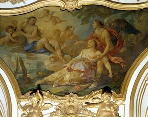在金星天花板绘画查尔斯约瑟夫 Natoire (Charles-Joseph Natoire) 面前的恐惧心理缺陷 作者 查尔斯·约瑟夫·纳托尔