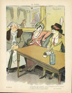 Chas-Laborde (1886-1941)的插图，载于《微笑》，第9期，27/02/13 - 商业 - 餐厅咖啡厅，时尚，帽子 - 丘比特，贪婪 - 女人 作者 查尔斯·拉伯德