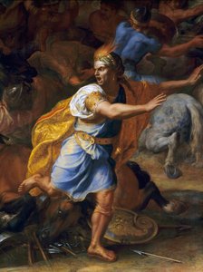 一个害怕的人。 Arbels 战役的细节（古代）。 查尔斯·勒布伦 (Le Brun) 的绘画 (1619-1690) 作者 查尔斯·勒布朗