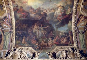路易十四国王（1638-1715）1661年独立统治，Galerie des Glaces的天花板画 作者 查尔斯·勒布朗