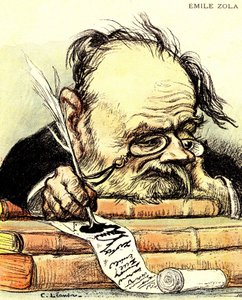 埃米尔-左拉（1840-1902 年）的漫画：写作，明显缺乏灵感 - Charles Leandre 在 "The Rire "中的插图 作者 查尔斯·莱安德烈