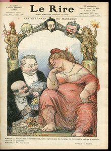 Charles Leandre (1862-1934) 为 Le Rire 封面插图，03/01/14 - Les strennes de Marianne - Tribun - Clemenceau George, Jaures Jean, Briand Aristide, Marianne, Caillaux Joseph (1863-1944) 作者 查尔斯·莱安德烈