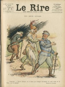 Illustration of Charles Leandre (1862-1934) for the Cover of Le Rire, 24/06/22 - The two guides - England Great Britain, Europe, President of the Republic, Peace, Chapeau - Poinsare Raymond, David Lloyd George (1863-1945) 作者 查尔斯·莱安德烈