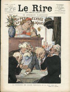 Charles Leandre (1862-1934) 在 Le Lire 的插图，06/08/21 - 同时华盛顿 - 选举，共和国总统 - Marianne, Fallieres Armand, Poinsare Raymond, Deschanel Paul - 纸牌游戏 作者 查尔斯·莱安德烈
