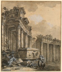 素描，《废廊柱附近的人物》，1761 年