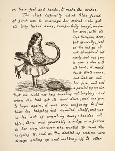 拿着她的驼鸟的爱丽丝，从地面下的Alices冒险的例证，客栈。 1886年（传真）