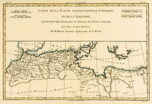 北非，包括的黎波里王国，突尼斯，阿尔及尔;菲斯和摩洛哥，来自Guillaume Raynal（1713-96）的地球全部已知部分地图集出版日内瓦，1780年（颜色