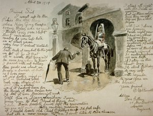 插图信，1914年4月20日（纸上笔墨和水墨）。 作者 查尔斯·马里恩·拉塞尔