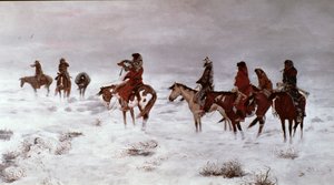 迷失在暴风雪中--我们是朋友》1888（布面油画）。 作者 查尔斯·马里恩·拉塞尔