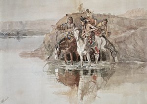 美国原住民 "战争派对"（纸上水彩画 作者 查尔斯·马里恩·拉塞尔