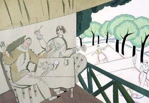 网球场景，约1920年（纸上模版） 作者 查尔斯·马丁
