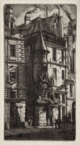 巴黎蚀刻版画：织工街有炮塔的房子 作者 查尔斯·梅里昂