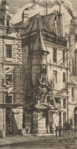 带塔楼的房子，Tixéranderie街，巴黎，1852年。 作者 查尔斯·梅里昂