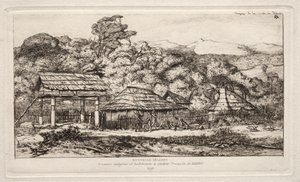 班克斯半岛阿卡罗阿的土著谷仓和小屋，1845 年 作者 查尔斯·梅里昂