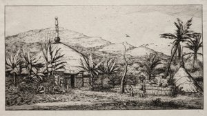 新喀里多尼亚：  巴拉德到普埃博路上的大型土著小屋，1845 年