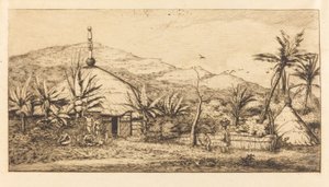 新喀里多尼亚：巴拉德至普埃博路上的大型土著小屋，1845年