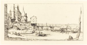 Passerelle du Pont-au-Change, Paris, after the Fire of 1621 Footbridge..., 1860. 作者 查尔斯·梅里昂