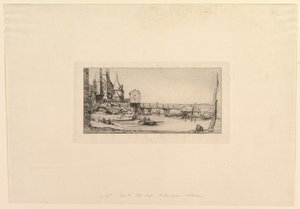 1621年大火过后，Pont-au-Change人行天桥临时取代……，1860年。 作者 查尔斯·梅里昂