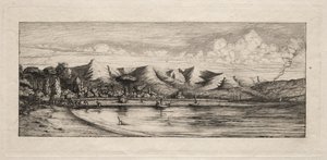 塞纳河（Seine）在阿卡罗阿（Akaroa）的木炭燃烧点钓鱼，1865年。