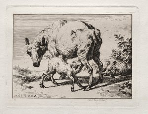 两只母羊的母羊，1850年。 作者 查尔斯·梅里昂