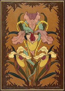 查尔斯·鲍德莱尔（Charles Baudelaire）的《 Les Fleurs du Mal》衬里，描绘了一条虹膜缠绕的蛇 作者 查尔斯·穆尼耶