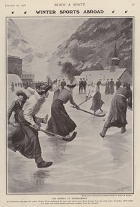 在瑞士格林德瓦打冰球（石版画）