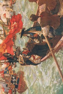 查理二世回家》，插图选自《英国人民史》，韦弗利出版社出版，约 1940 年（彩色石版印刷）。